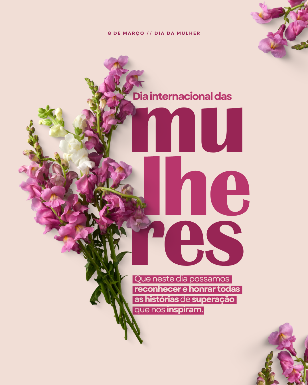 Dia internacional das mulheres mensagem moderno florido rosa bege post