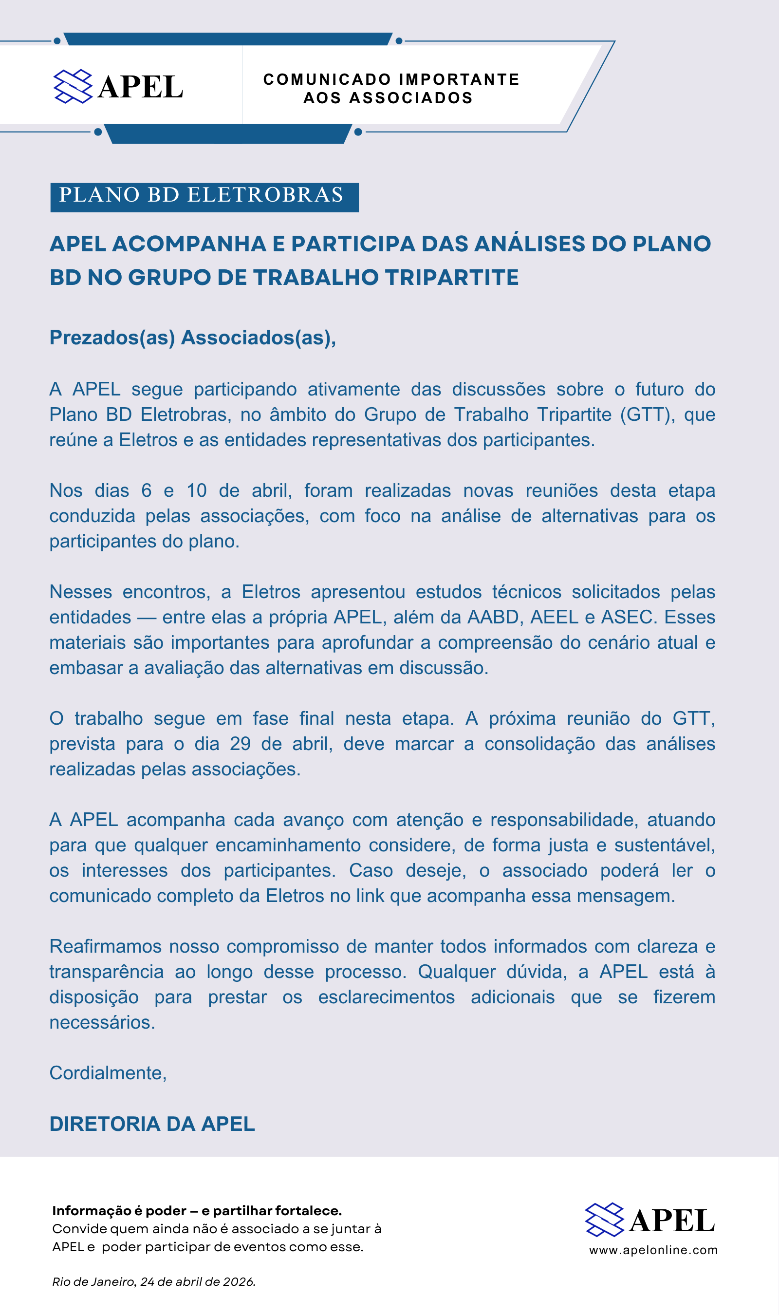 Plano BD Eletrobras Andamento das discusses no GTT